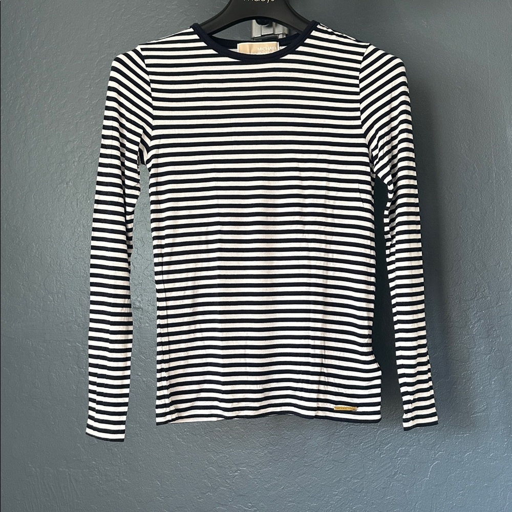 Michael Kors Black and White Striped long sleeve T shirt